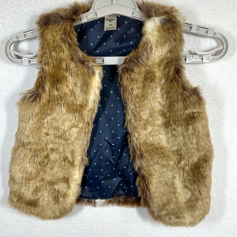 Oshkosh Bgosh Faux Fur Vest Toddler Girl 5T Brown Open Front Sleeveless